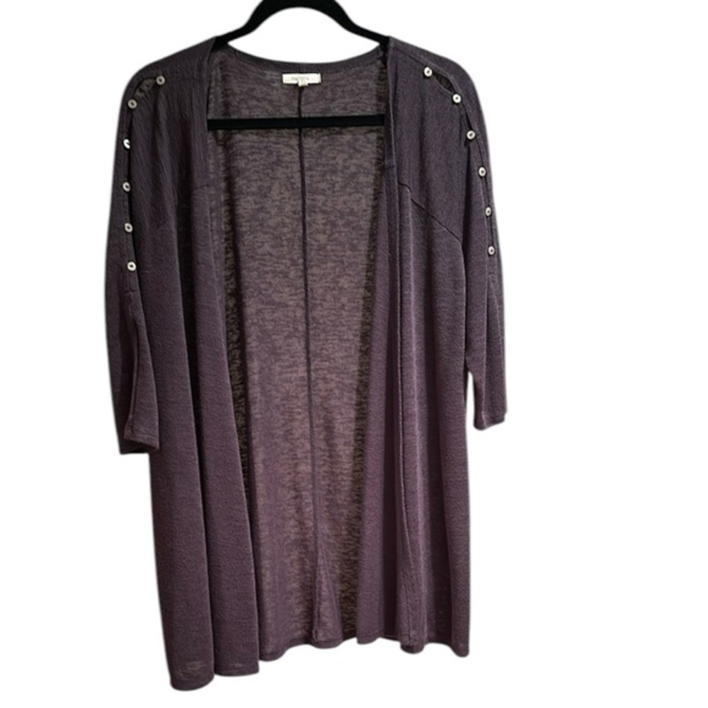 Dark Gray Open Front Cardigan with Button Detail